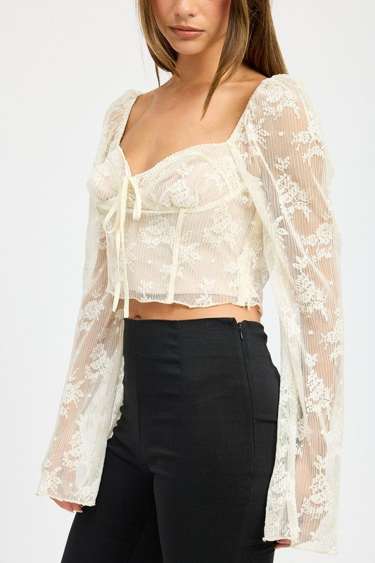 White Annabel Lace Bell Sleeve Top from PinkyBelles Boutique