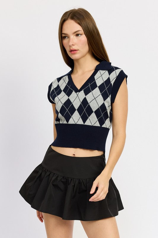 Navy Argyle Cropped Vest from PinkyBelles Boutique