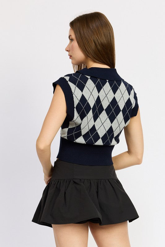 Navy Argyle Cropped Vest from PinkyBelles Boutique