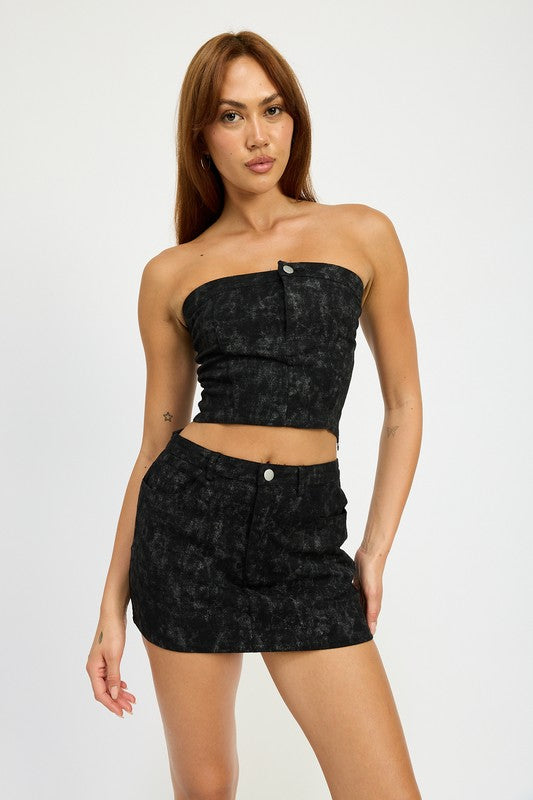 Black Asymmetrical Strapless Denim Top from PinkyBelles Boutique