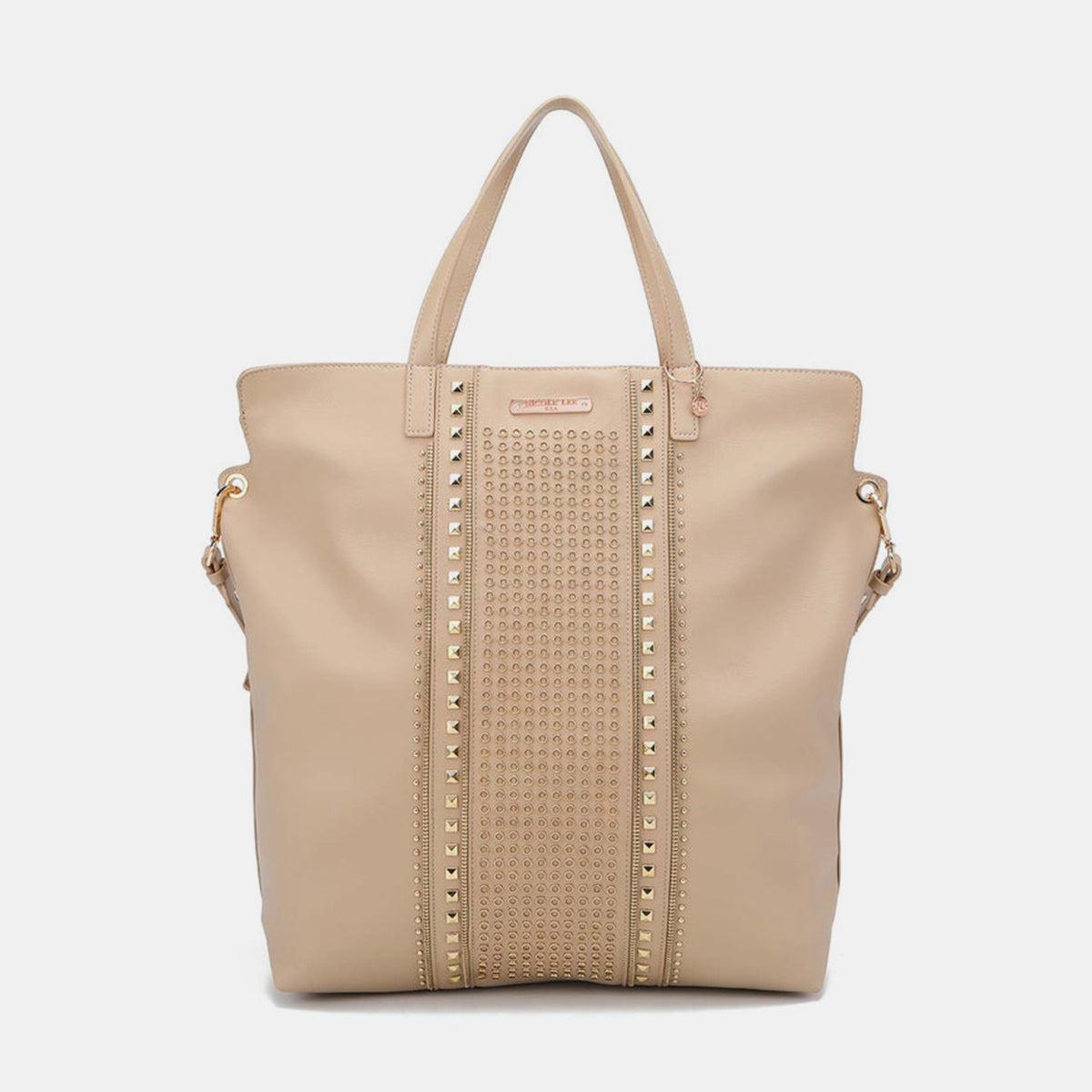 Beige Studded Large Tote Bag from PinkyBelles Boutique