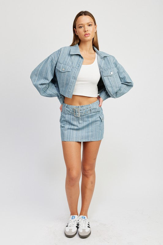 Denim Belted Mini Denim Skirt from PinkyBelles Boutique