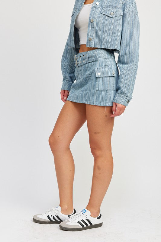 Denim Belted Mini Denim Skirt from PinkyBelles Boutique