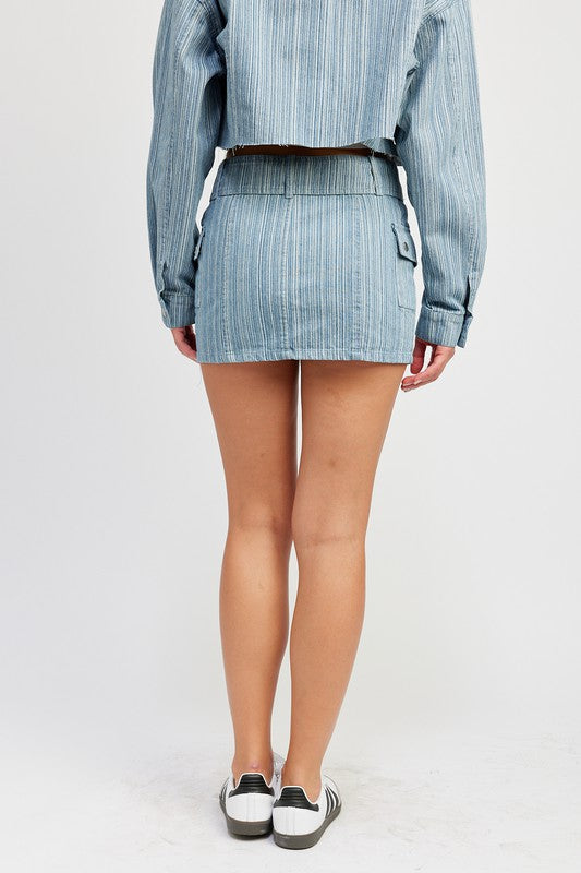 Denim Belted Mini Denim Skirt from PinkyBelles Boutique