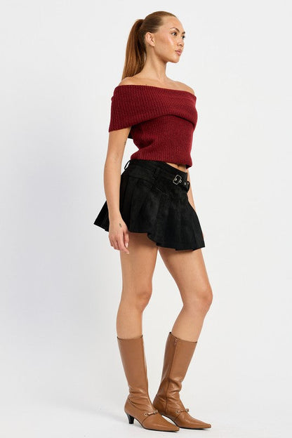 Black Belted Suede Pleated Skort from PinkyBelles Boutique