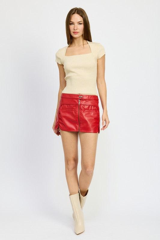 Red Biker Faux Leather Mini Skirt from PinkyBelles Boutique