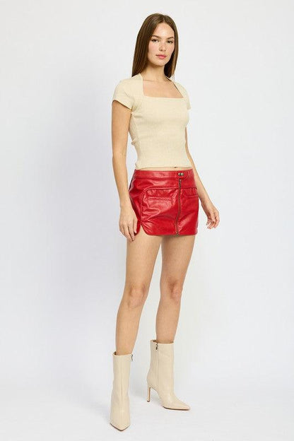 Red Biker Faux Leather Mini Skirt from PinkyBelles Boutique