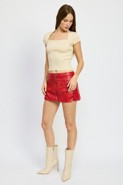 Red Biker Faux Leather Mini Skirt from PinkyBelles Boutique