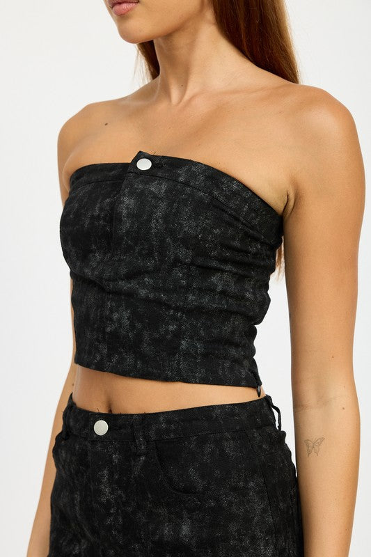 Black Asymmetrical Strapless Denim Top from PinkyBelles Boutique