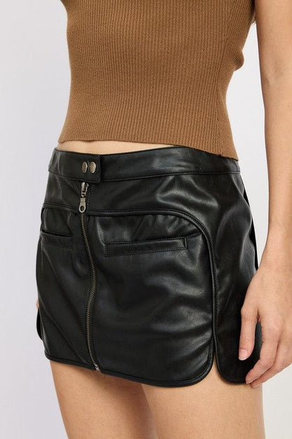 Black Biker Faux Leather Mini Skirt from PinkyBelles Boutique