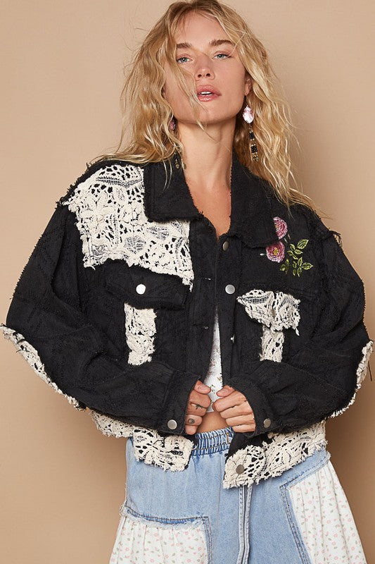 Black Black Crochet Embroidered Patchwork Jacket from PinkyBelles Boutique