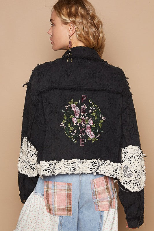 Black Black Crochet Embroidered Patchwork Jacket from PinkyBelles Boutique