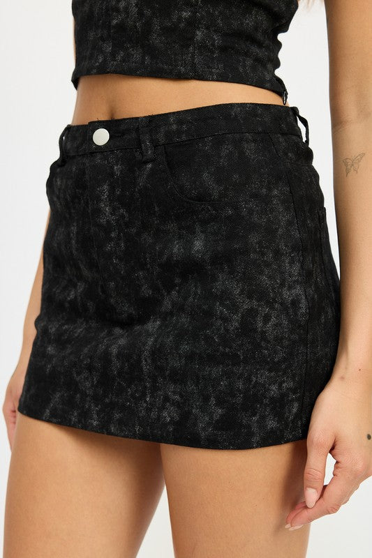 Black Denim Print Mini Skirt from PinkyBelles Boutique