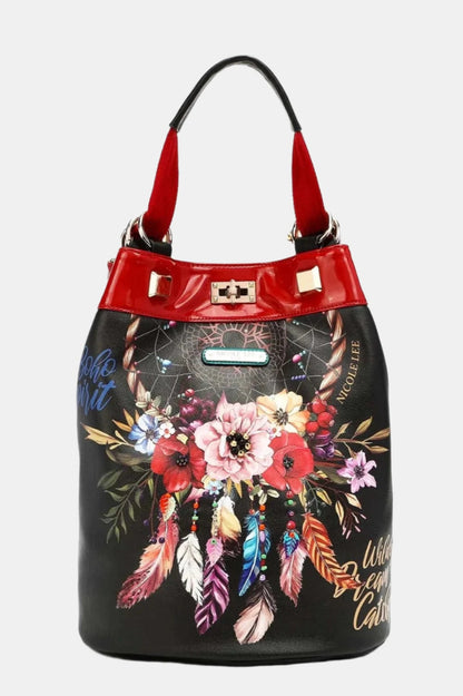 Black Floral Bouquet Flower Print Backpack Bucket Bag from PinkyBelles Boutique