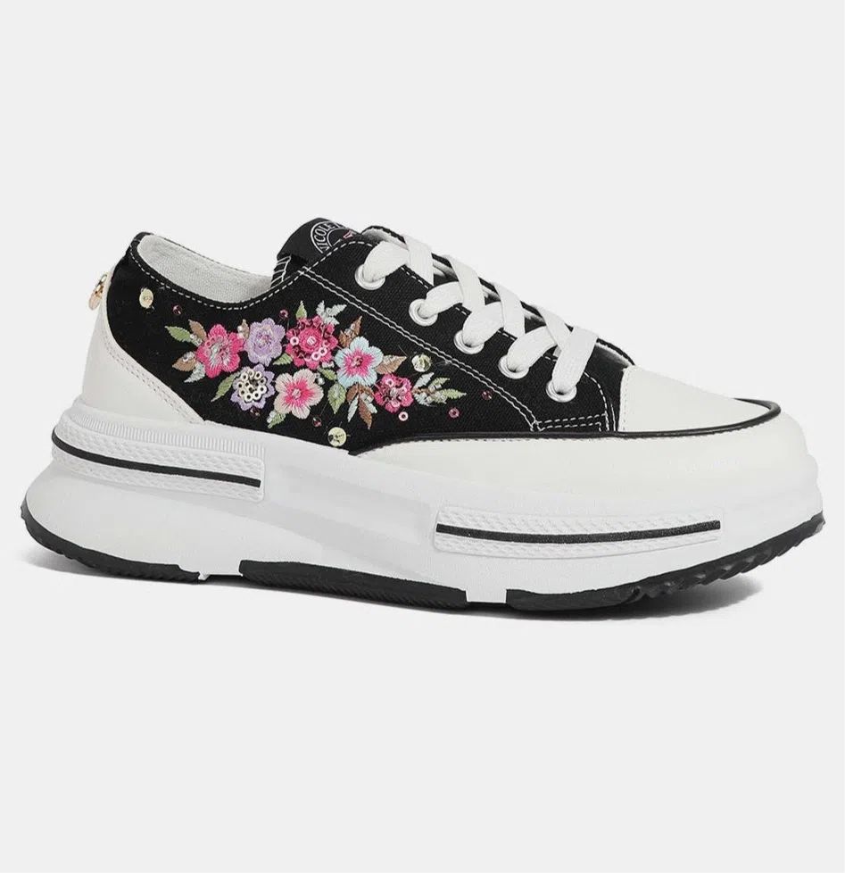 Black Floral Embroidered Platform Sneakers from PinkyBelles Boutique