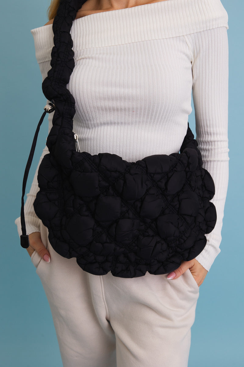 Black Quilted Puffer Crossbody Bag from PinkyBelles Boutique