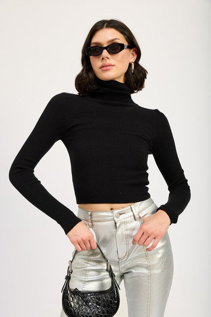 Black Ribbed Turtleneck Long Sleeve Top from PinkyBelles Boutique