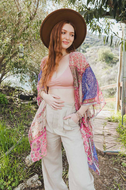 Silver/Fuchsia Bohemian Flow Burnout Velvet Kimono from PinkyBelles Boutique