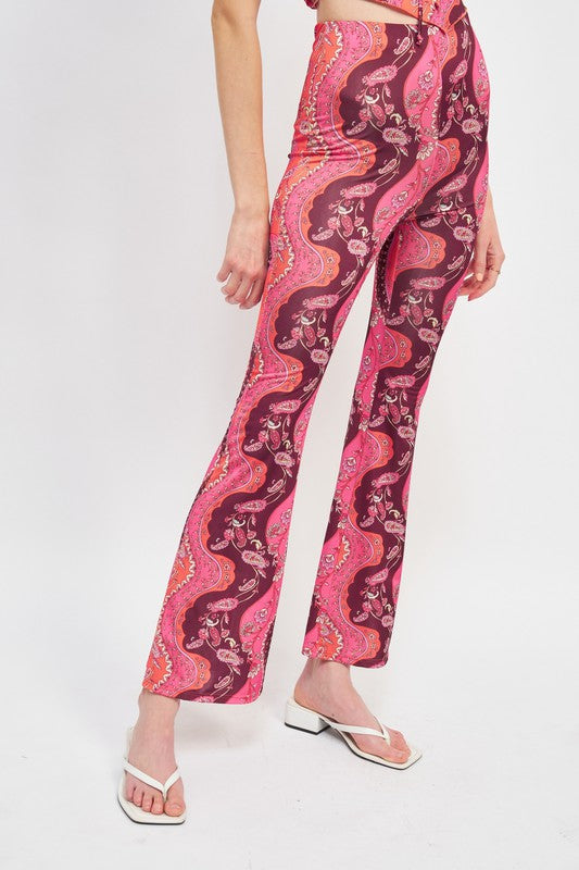 Hot Pink Boho Print High Rise Flared Pants from PinkyBelles Boutique