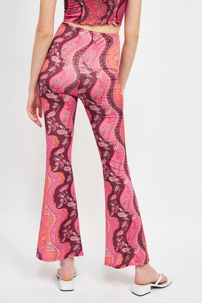 Hot Pink Boho Print High Rise Flared Pants from PinkyBelles Boutique