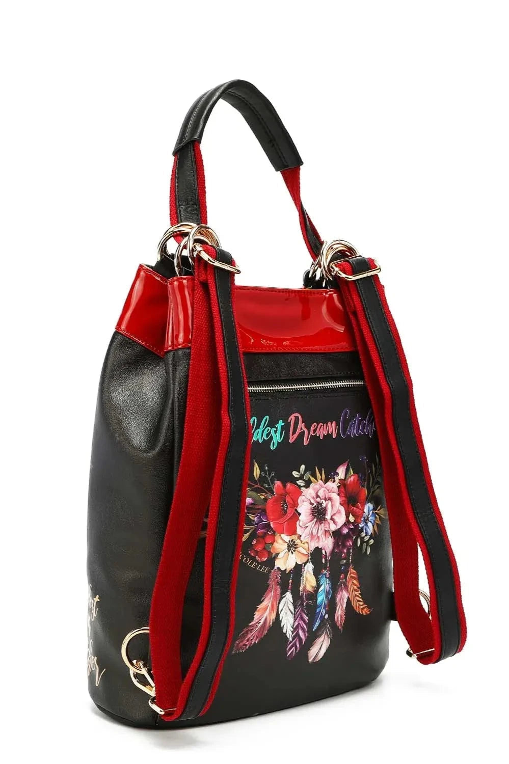 Black Floral Bouquet Flower Print Backpack Bucket Bag from PinkyBelles Boutique