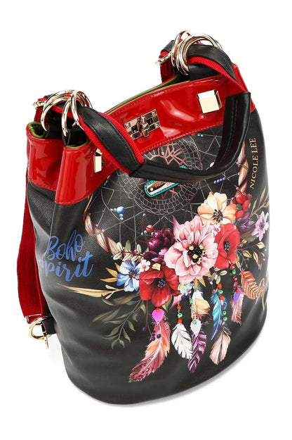 Black Floral Bouquet Flower Print Backpack Bucket Bag from PinkyBelles Boutique