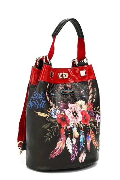 Black Floral Bouquet Flower Print Backpack Bucket Bag from PinkyBelles Boutique