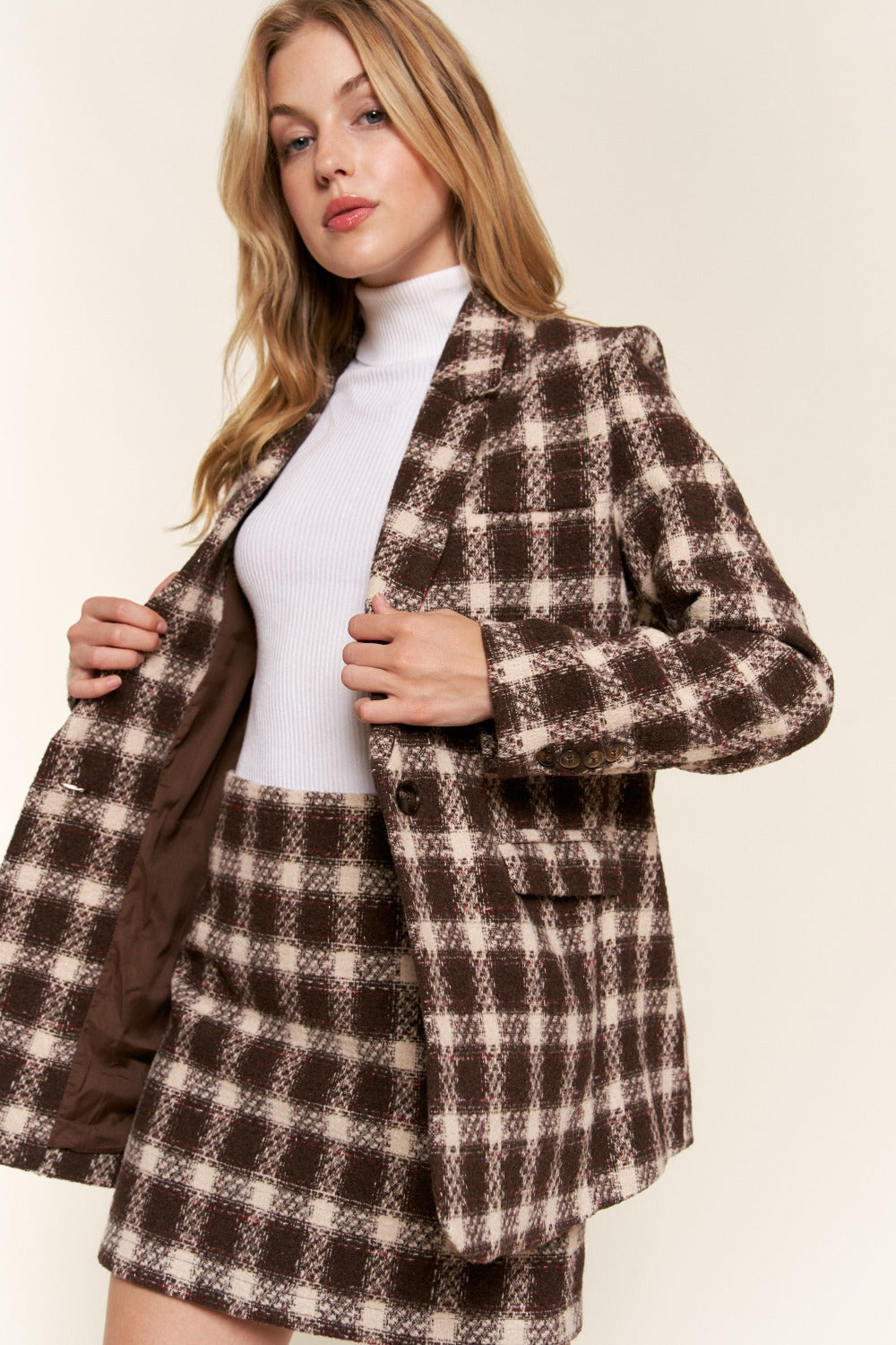 Brown Plaid Brushed Blazer from PinkyBelles Boutique