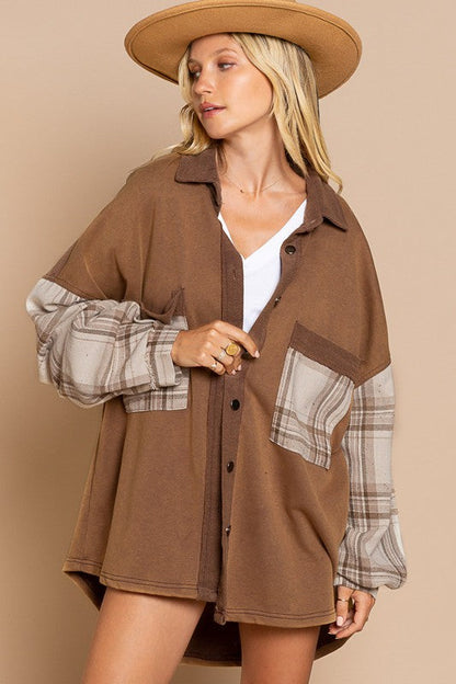 Brown Plaid Long Sleeve Shacket from PinkyBelles Boutique