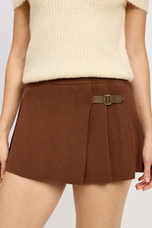 Brown Pleated Mini Skort from PinkyBelles Boutique