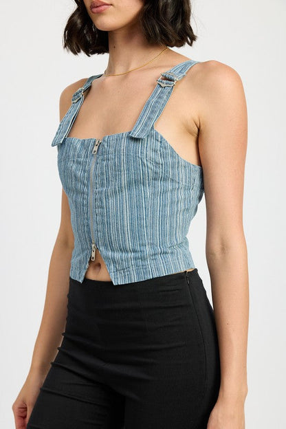 Denim Buckled Denim Bustier Crop Top from PinkyBelles Boutique