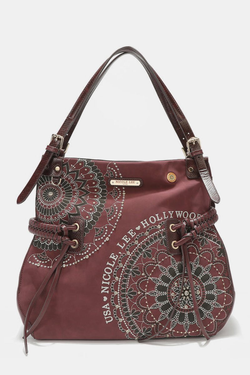 Burgundy Rhinestone Embroidered Hobo Bag from PinkyBelles Boutique