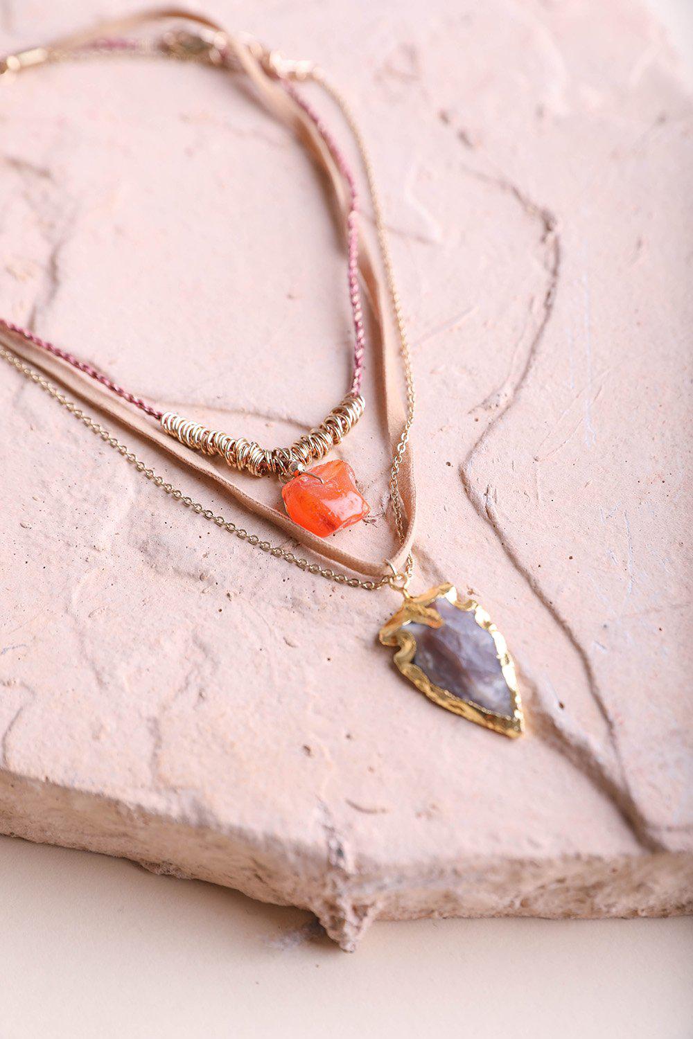 Gold Carnelian & Brown Agate Suede Necklace from PinkyBelles Boutique