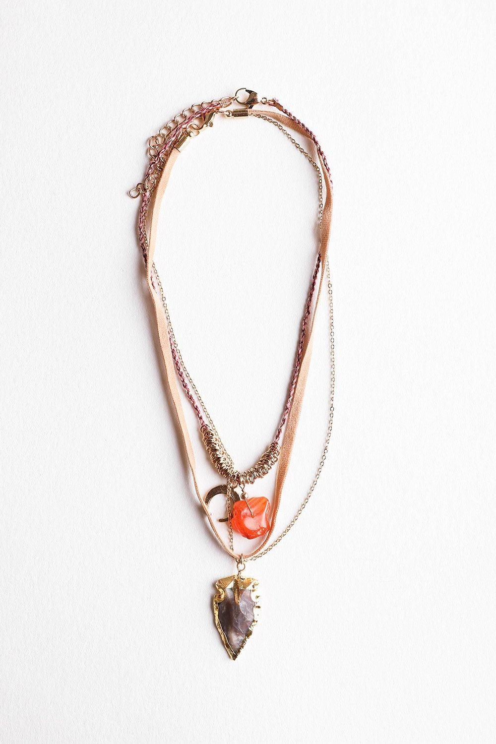 Gold Carnelian & Brown Agate Suede Necklace from PinkyBelles Boutique