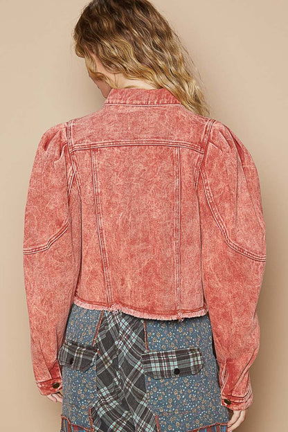 Coral Coral Raw Hem Denim Jacket from PinkyBelles Boutique