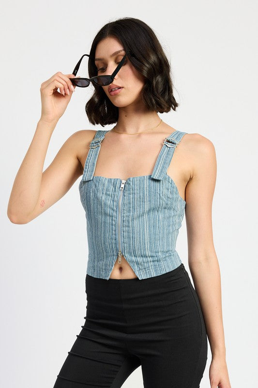 Denim Buckled Denim Bustier Crop Top from PinkyBelles Boutique