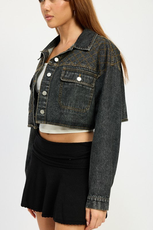 Denim Embroidered Denim Crop Jacket from PinkyBelles Boutique