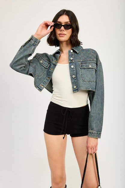 Denim Embroidered Denim Crop Jacket from PinkyBelles Boutique