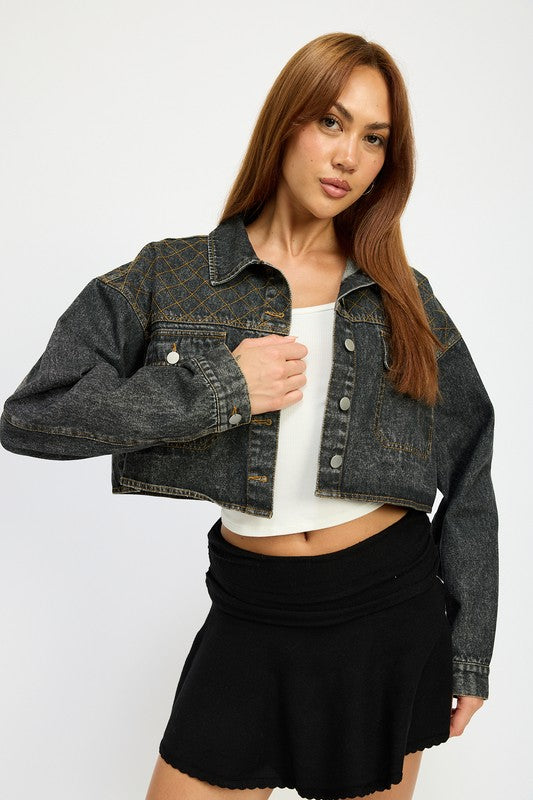 Denim Embroidered Denim Crop Jacket from PinkyBelles Boutique