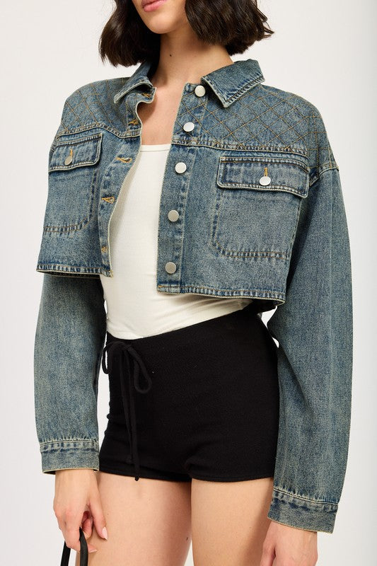 Denim Embroidered Denim Crop Jacket from PinkyBelles Boutique