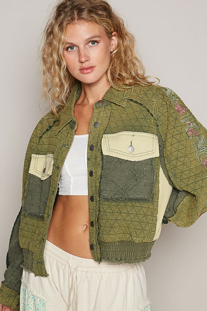 Green Embroidered Sleeve Quilted Jacket from PinkyBelles Boutique