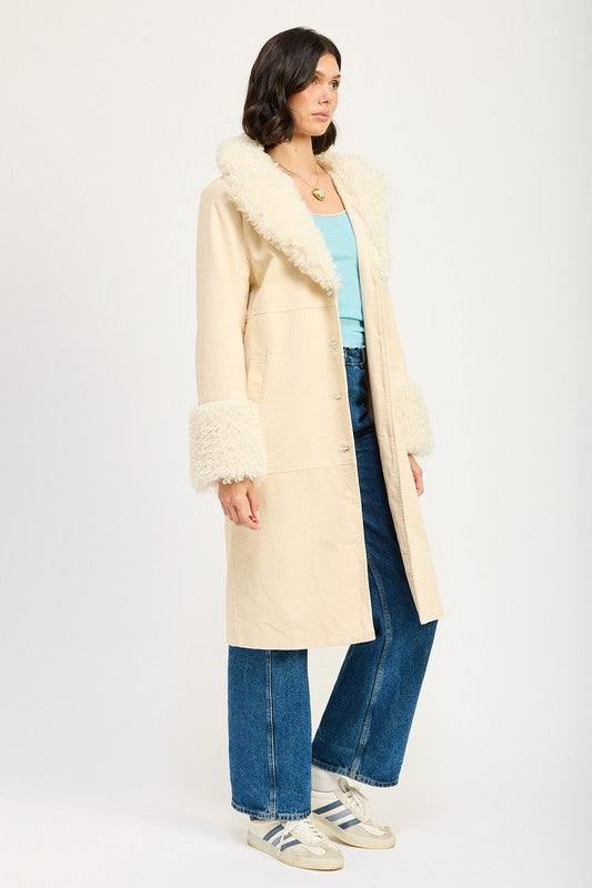 Beige Faux Fur Collar Trench Coat from PinkyBelles Boutique