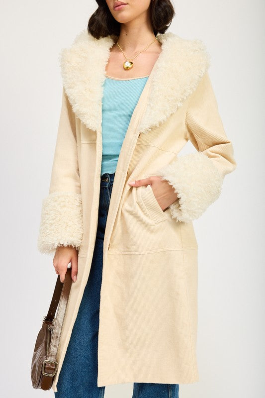 Beige Faux Fur Collar Trench Coat from PinkyBelles Boutique