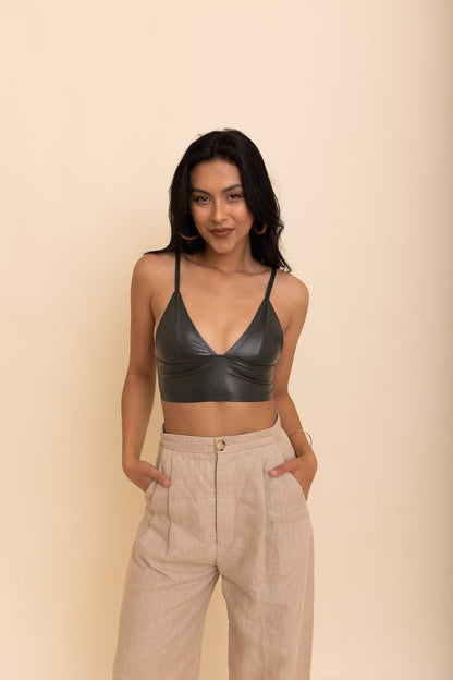 Cognac Faux Leather Crop Top from PinkyBelles Boutique