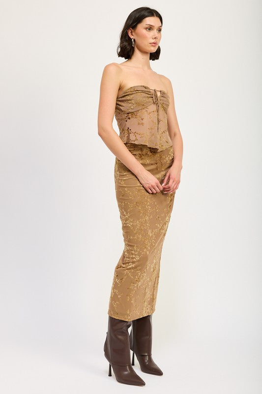 Beige Fitted Maxi Skirt with Back Slit from PinkyBelles Boutique