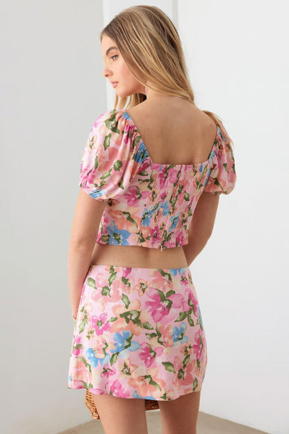 Pink Floral Crop Top and Mini Skirt Set from PinkyBelles Boutique