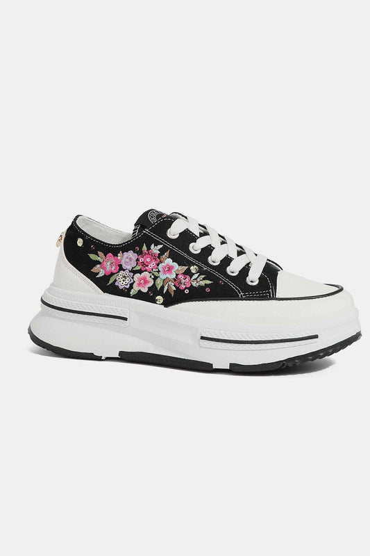 Black Floral Embroidered Platform Sneakers from PinkyBelles Boutique