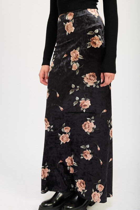 Black Floral Velvet Maxi Skirt from PinkyBelles Boutique