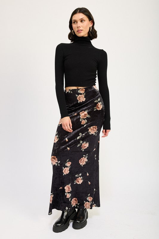 Black Floral Velvet Maxi Skirt from PinkyBelles Boutique