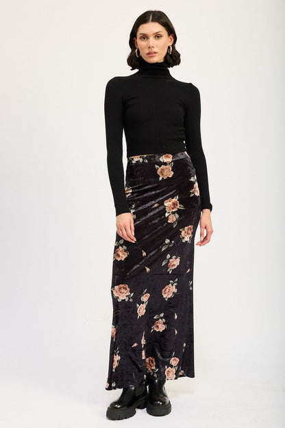 Black Floral Velvet Maxi Skirt from PinkyBelles Boutique